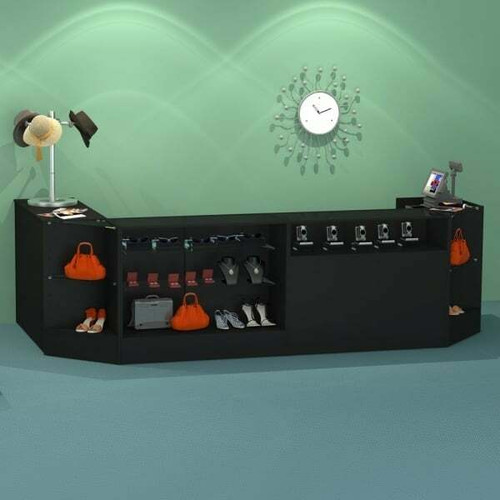 Black Shop Counter with 3/4 Glass Display and 2 Glass Shelves - Silhouette Range