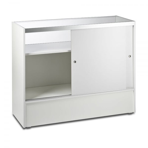 White Shop Counter With 1/4 Glass Display and Corner Display Unit Bundle - Silhouette Range
