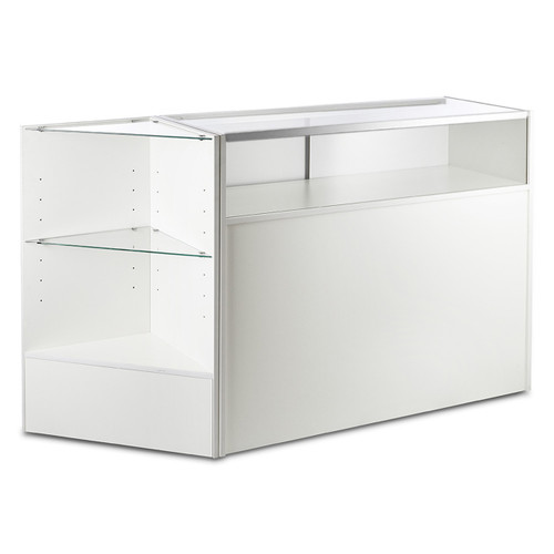 White Shop Counter With 1/4 Glass Display and Corner Display Unit Bundle - Silhouette Range