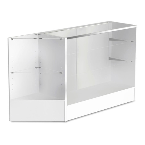 White Shop Counter With 3/4 Glass Display and Corner Display Unit Bundle - Silhouette Range
