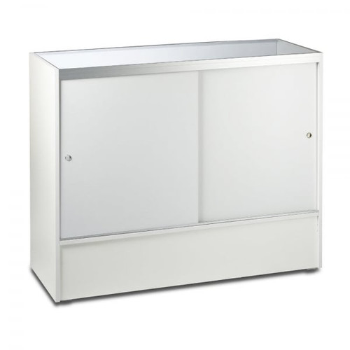 White Shop Counter With 3/4 Glass Display and Till Unit Bundle - Silhouette Range