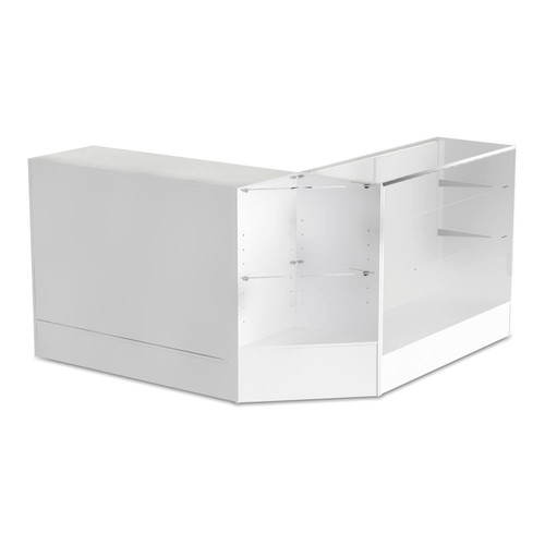 White Shop Counter With 3/4 Glass Display and Corner Display Unit Bundle