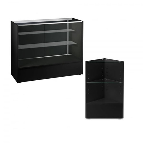 Black Shop Counter With 3/4 Glass Display and Corner Display Unit Bundle - Silhouette Range