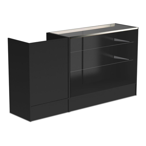 Black Shop Counter With 3/4 Glass Display and Till Unit Bundle - Silhouette Range