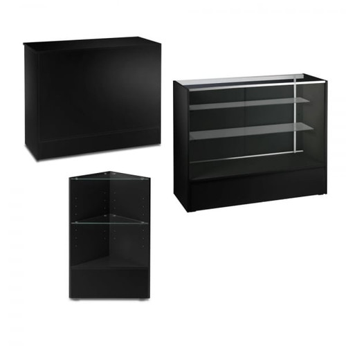 Black Shop Counter With 3/4 Glass Display and Corner Display Unit Bundle