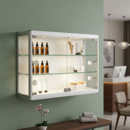 Wall Mounted Skyline Aluminium Showcase Glass Display - W800mm