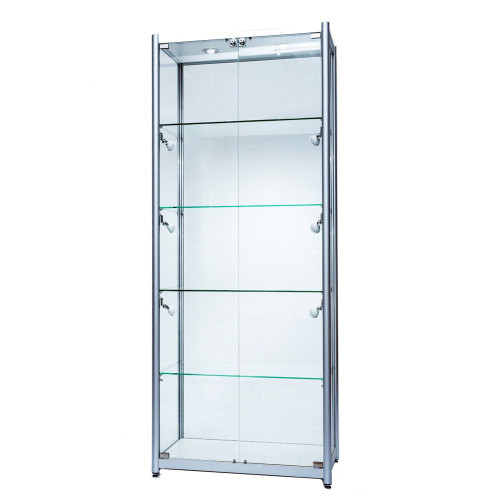 Skyline Aluminium Tower Showcase All - Glass Display with 4 Glass Shelves - Double Door