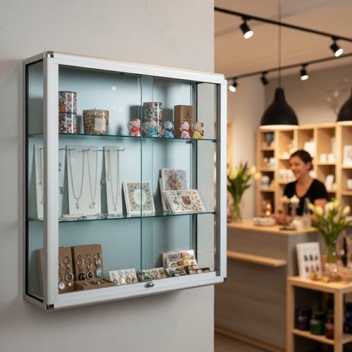 Wall-Mounted Glass Display Cabinet With or Without Lights - 2 Shelves Wall-Mounted Glass Display Cabinet With or Without Lights - 2 Shelves