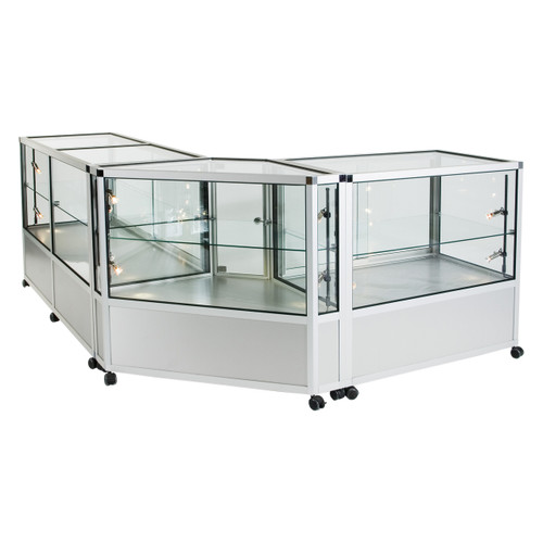 Glass Display Counter With or Without Mini Spotlights with 1 Glass Shelves - Contour Range