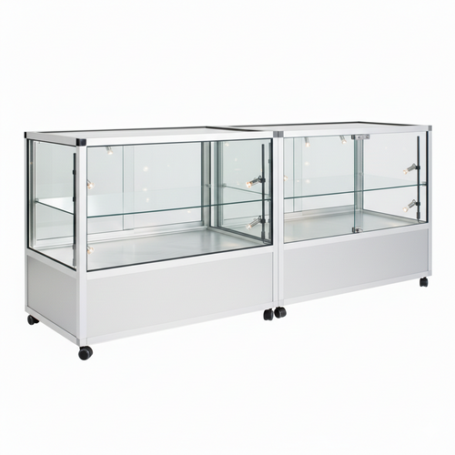 Glass Display Counter With or Without Mini Spotlights with 1 Glass Shelves - Contour Range