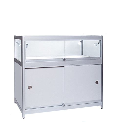 Skyline Slim Aluminium Showcase with 1/3 Glass Display and Storage Cupboard