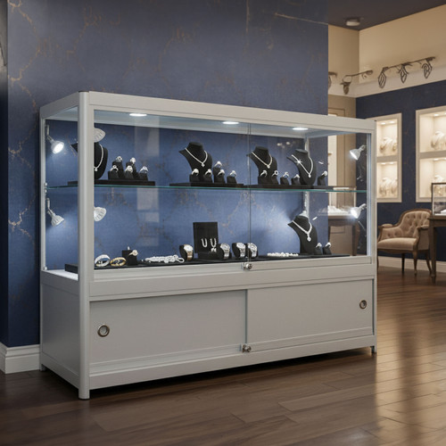 Skyline Slim Aluminium Showcase with 2/3 Glass Display and Storage Cupboard