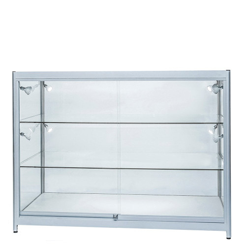 Skyline Slim Aluminium Showcase All - Glass Display with 2 Glass Shelves