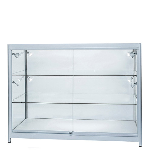 Skyline Aluminium Showcase All - Glass Display with 2 Glass Shelves