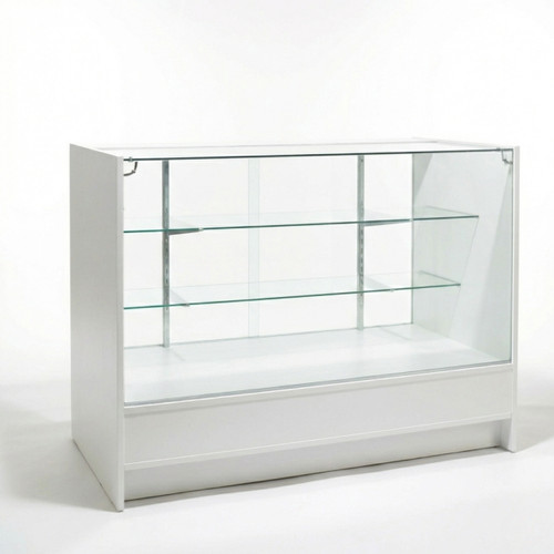 Aura White Shop Counter With Glass Top 2 Shelves and Storage