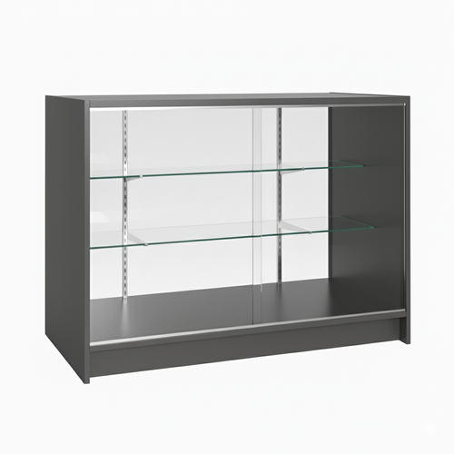 Shop Counter With MDF Top 2 Glass Shelves and Storage - Aura Range