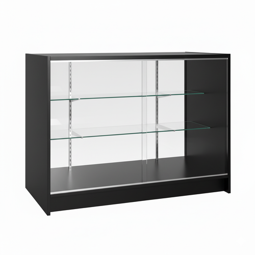 Shop Counter With MDF Top 2 Glass Shelves and Storage - Aura Range