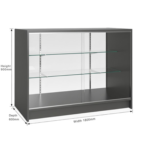 Shop Counter With MDF Top 2 Glass Shelves and Storage - Aura Range