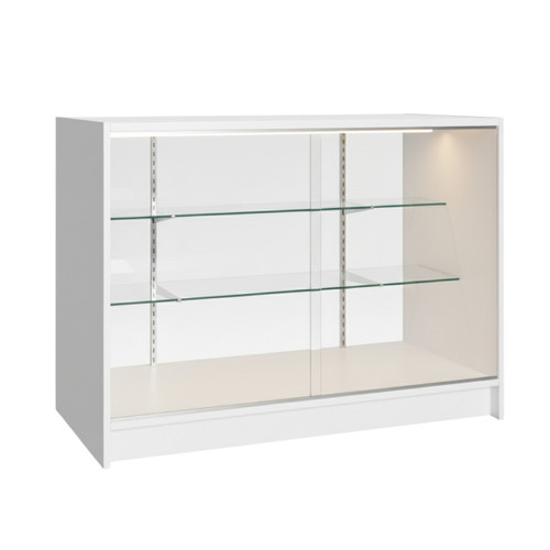 Shop Counter With MDF Top 2 Glass Shelves and Storage - Aura Range