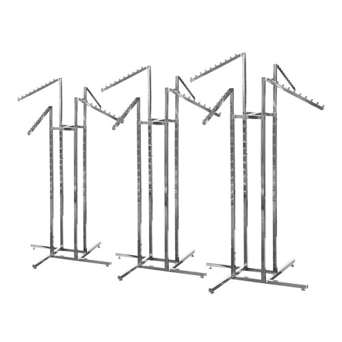 3 x Chrome Clothes Rail Display Stand - 4 Sloping Arms