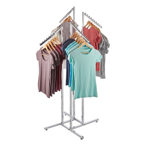 3 x Chrome Clothes Rail Display Stand - 4 Sloping Arms