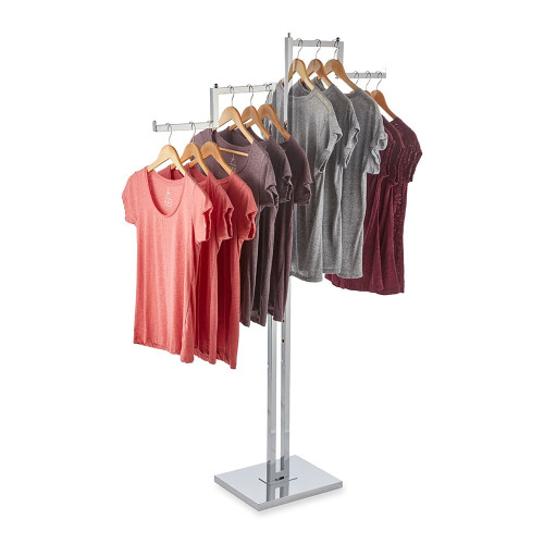 Chrome Clothes Rail Display Stand - 2 Stepped Arms