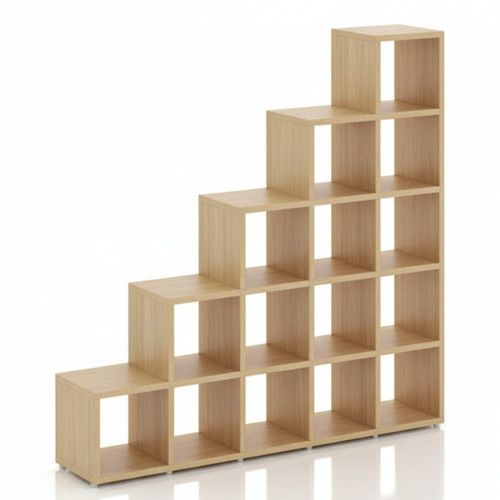 Oak Cube Stepped Shelving Display & Storage Unit -5 x 5