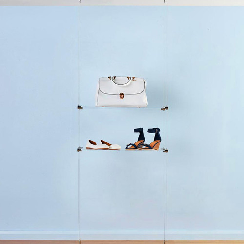 Chrome Ceiling-to-Floor Cable Shelving Kit - 2 x Shelves - W600mm