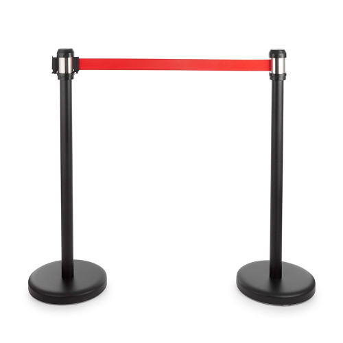 Pair of All-Way Retractable Belt Barrier Posts - Black Posts with 2m Webbed Belts