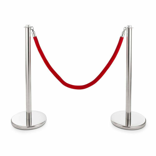 Pair of Universal Range Rope Barriers - Polished Stainless Steel Posts - Velvet Rope