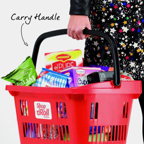Black Plastic Shopping Basket With Wheels And Telescopic Handle - 34L