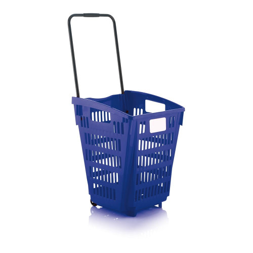Blue Plastic Shopping Basket With Wheels And Telescopic Handle - 52L