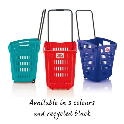 Blue Plastic Shopping Basket With Wheels And Telescopic Handle - 52L