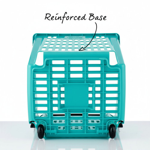 Turquoise Plastic Shopping Basket With Wheels And Telescopic Handle - 52L