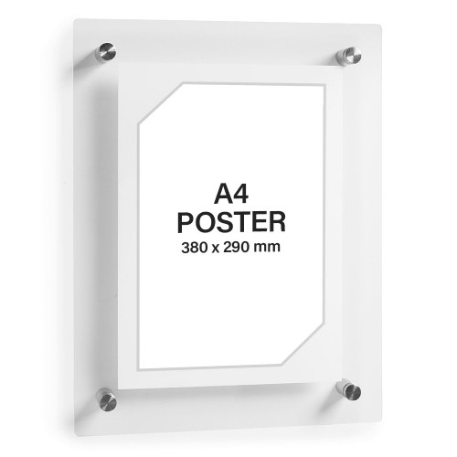 Clear Acrylic Wall Mounted Poster Frame with Satin Finish Stand-Off - A4