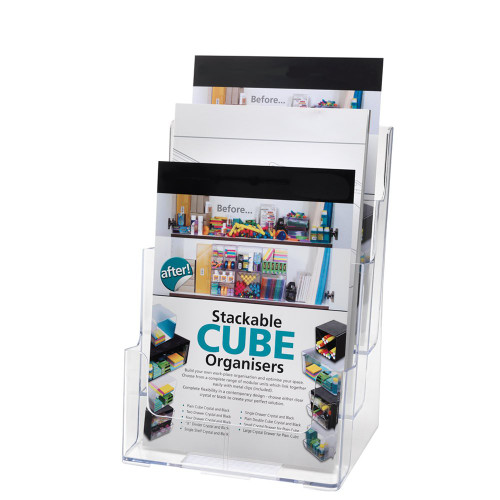 Clear Multi-Tier Leaflet and Brochure Holder - Portrait - 3 pockets, A4 Clear Multi-Tier Leaflet and Brochure Holder - Portrait - 3 pockets, A4