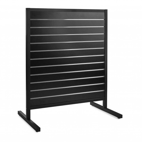 Black Floor-Standing Double-Sided Slatwall Display Gondola with Aluminium Inserts Black Floor-Standing Double-Sided Slatwall Display Gondola with Aluminium Inserts