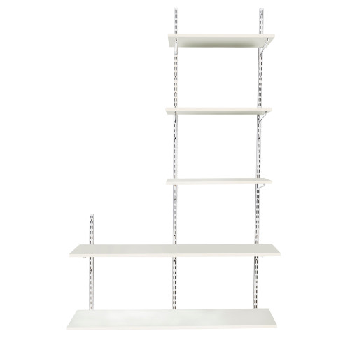 White Twin Slot Shelving Kit - H1980mm, 3 Uprights & 5 Shelves