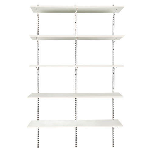 White Twin Slot Shelving Kit - H1980mm, 3 Uprights & 5 White Wooden Shelves