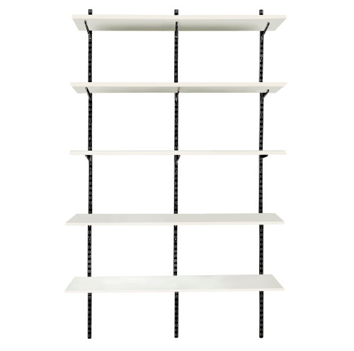 Black & White Twin Slot Shelving Kit - H1980mm, 3 Uprights & 5 White Wooden Shelves