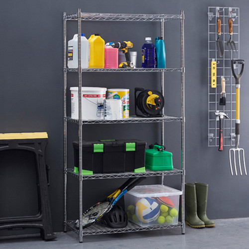 4 Tier Square Chrome Wire Shelving Unit - H1800 x W450 x D450mm