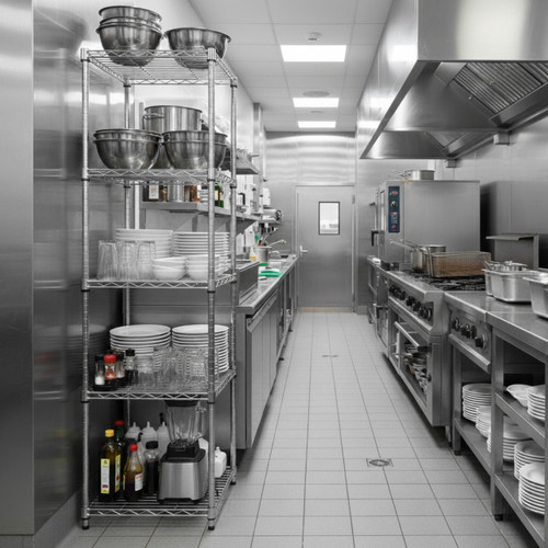 5 Tier Square Chrome Wire Shelving Unit - W450 x D450mm