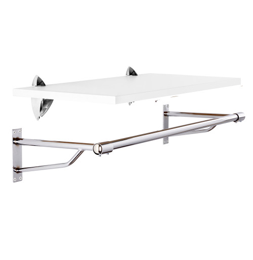 White Wall-Mounted Wooden Shelf with Heavy Duty Hanging Rail