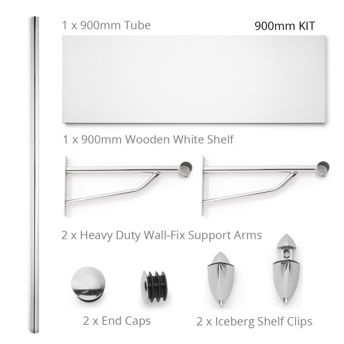 White Wall-Mounted Wooden Shelf with Heavy Duty Hanging Rail