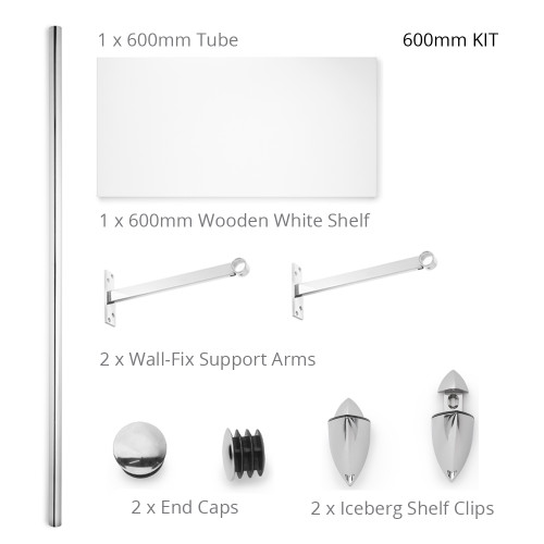 White Wall-Mounted Wooden Shelf with Hanging Rail