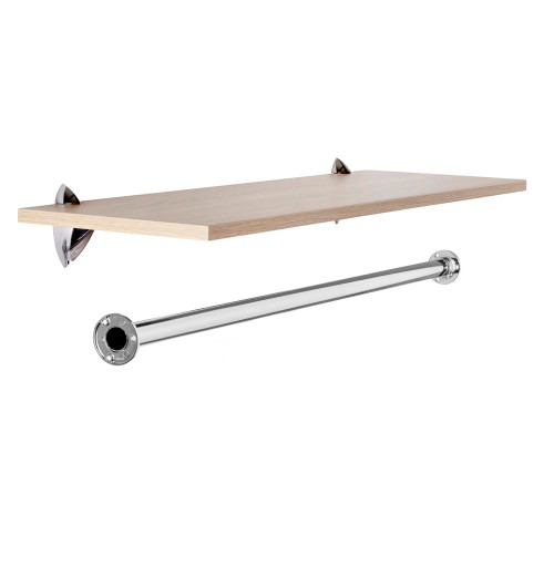 Alcove Wall-Mounted Wooden Shelf with Hanging Rail - W900mm
