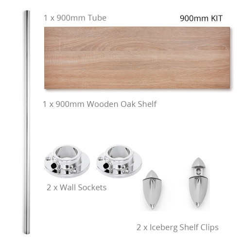 Alcove Wall-Mounted Wooden Shelf with Hanging Rail - W900mm