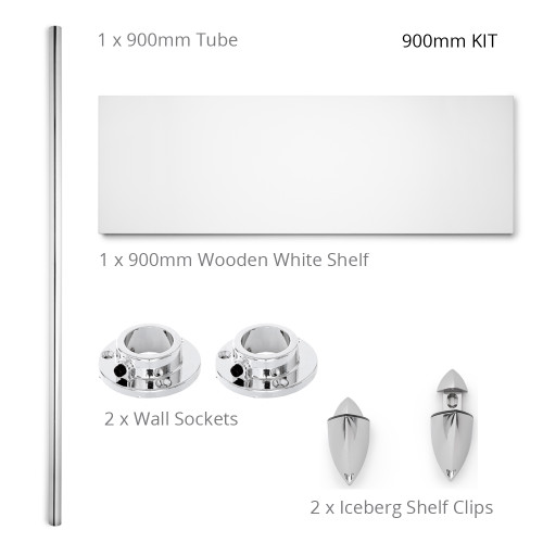 Alcove Wall-Mounted Wooden Shelf with Hanging Rail - W900mm