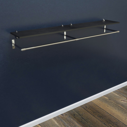 Wall-Mounted Wooden Shelf with Hanging Rail - W1800mm