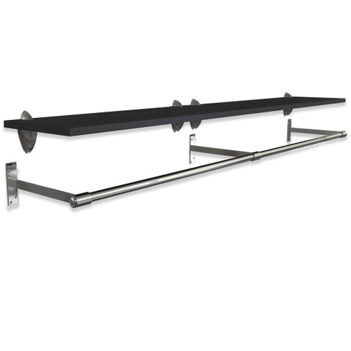 Wall-Mounted Wooden Shelf with Hanging Rail - W1800mm